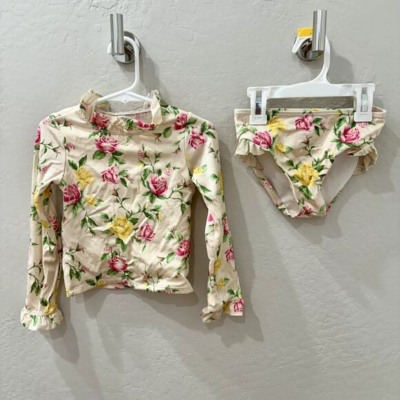 Janie & Jack Pink Floral Rash Guard 2-Piece Swimsuit - Picture 1 of 11